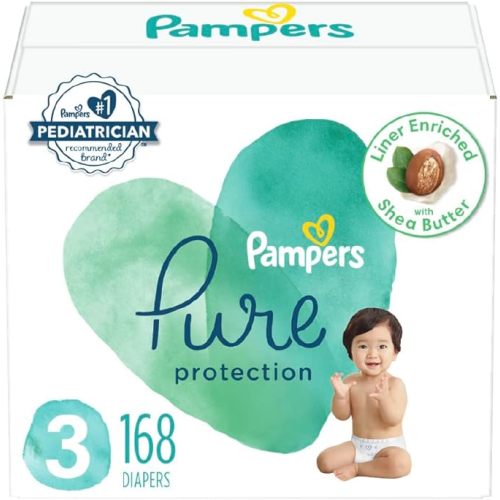 Pampers Pure Protection Diapers - Size 3, 168 Count, Hypoallergenic Premium Disposable Baby Diapers