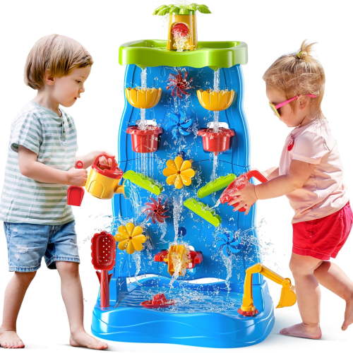 Kids Waterfall Water Table for Toddlers for 3 4 5 6 7 8 Years Old, Double-Sided Water Sand Table for Boys Girls, Outdoor Toys for Toddlers Age 3-8, Activity Sensory Table Summer Toys