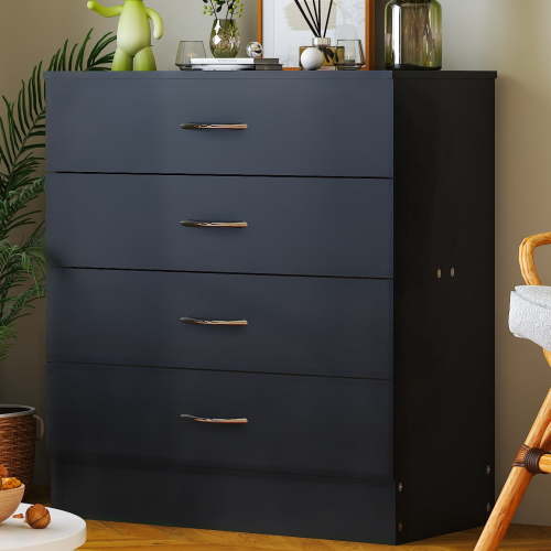 UBesGoo Black Chest of Drawers Dresser Wood Organizer Cabinet, 4 Drawer Nightstand Side Table, Furniture for Bedroom