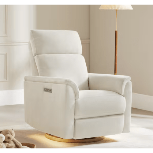 Spruce & Spring Amos Linen Fabric Swivel Glider Power Recliner Chair with Power Headrest, Nightlight, USB and Type-C Charging Ports SSME7A008-G0402190