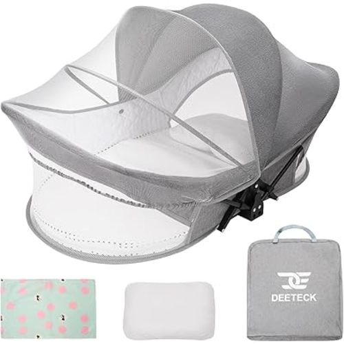 Portable Baby Bassinet for Travel: Foldable Baby Bassinet Travel Crib with Storage Bag for Newborn - Folding Camping Bassinet Infant Bed with Mosquito Net & Sunshade Canopy for Outdoor Gray