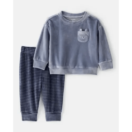 Baby Boy 2-Piece Bear Velour Sweatshirt & Jogger Set - Blue | Carter's
