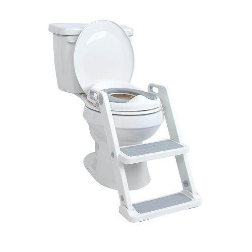 Nuby Step Ladder Toddler Potty Seat for Toilet - All-in-One Kids Potty Training Toilet Seat with Ladder for Toddlers 18+ Months - Grey