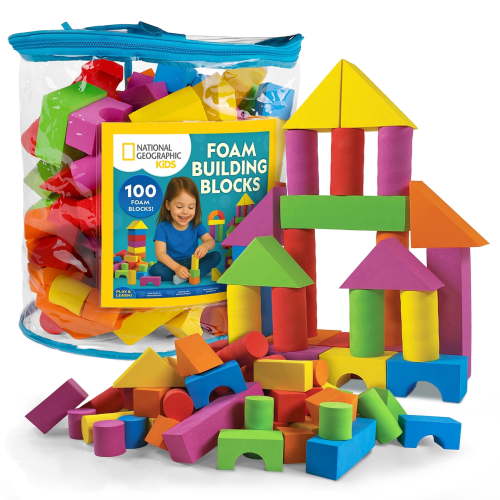 National Geographic Kids Foam Building Blocks – 100-Piece Soft Foam Blocks for Toddlers & Preschoolers