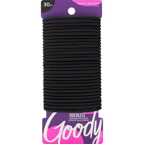 Goody Ouchless Elastic Hair Ties, 30 Ct, Black, 4MM Rubber Bands, Pain-Free