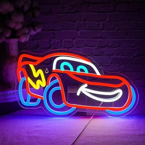Sports Car Neon Sign, Racing Car LED Sign, 14.6x8.3x0.6 inches, Acrylic Neon Wall Sign for Man Cave, Garage, Party Decoration