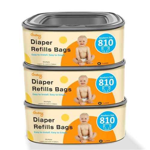 Jumbo Square Refill Compatible with Diaper Genie Classic/Compact/Select Pails,Odor Control & Durable,Holds Up to 810 Newborn Diapers,Unscented Disposal Bag Refills with Continuous Film（3 pack）