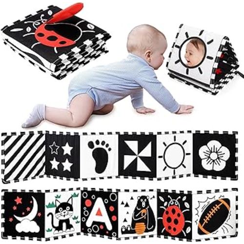 URMYWO Black and White Baby Toys, High Contrast Newborn Toys 0-3 Months Brain Development, Tummy Time Toys, Soft Baby Book, Infant Sensory Toys 0-6-12 Months Visual Stimulation Montessori Toy Gift