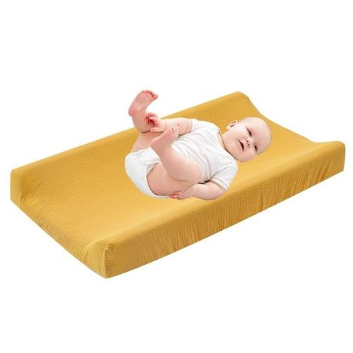 Cotton Changing Pad Cover,Unisex Diaper Change Table Sheet Ultra Soft Diaper Change Table Pad Cover Washable Changing Pad Sheets for Newborn,32in x 16in x 5in,Ginger Yellow