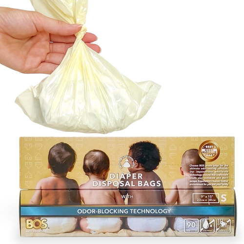 BOS Odor-Sealing Dirty Diaper Trash Bags - Disposable Bags - Scent-Free (90bags) [Size:S, Color: Cream Yellow) (Pack of 3)