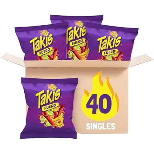 Takis Fuego 40 Count Snack Size Multipack - Extreme Spicy Rolled Tortilla Chips Hot Chili Pepper & Lime Flavored