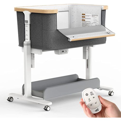 VaVaSoo Electric Rocking Bassinet for Baby Automatic Bedside Sleeper Rocks Itself 3 Speeds Auto Rolling Newborn Cradle 5 Height Adjustable with Music, Wheels, Storage, Dark Grey