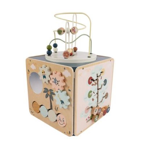 Freniland Large Wooden Activity Cube with Bead Maze, Shape Sorter and Fine Motor Activities