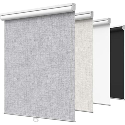 GENIMO 100% Blackout Roller Window Shades, Window Blinds Cordless with Thermal Insulated, UV Protection Fabric, Mini French Door Blinds for Home, Bedroom, Office, Grey, 29" W X 72" H