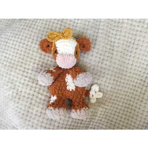 Crochet Cow Lovey - Farm Animal Plush Toy - Hereford Cow Stuffed Animal - Western Nursery Decor -Ready To Ship Gift