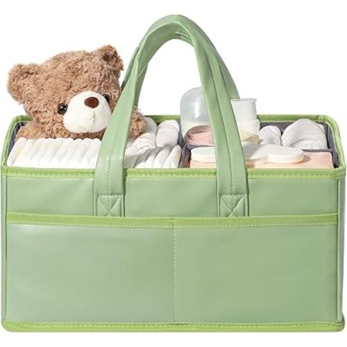 URMYWO Diaper Caddy Organizer - Waterproof Baby Diaper Caddy with Handle,Portable Nursery Organizer Storage Basket for Newborn Essentials, Baby Registry Must Have Shower Gift for Home and Travel, PU