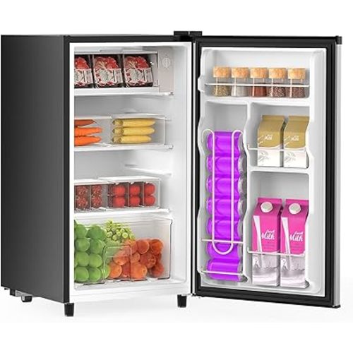 DUMOS 3.2 Cu.Ft Mini Fridge with Freezer, Single Door Refrigerator with Adjustable Thermostat, Compact Small Fridge for Bedroom, Office, Dorm, 17.72"*17.72"*31" Silver