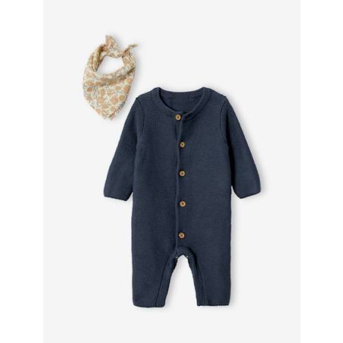 Mixed newborn gift set with long-sleeved knitted sleepsuit + scarf - anthracite, Baby