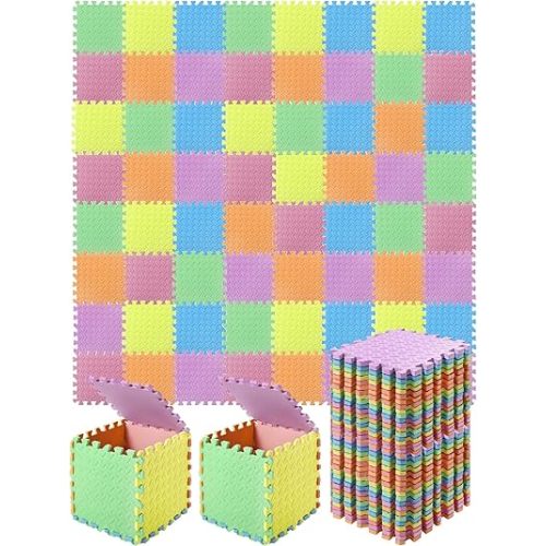 Shihanee Foam Floor Tiles Foam Floor Mats Play Mats Bulk with Borders Interlocking for Gym Nursery Bedroom(64ft,Colorful)