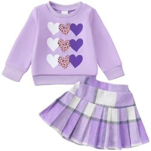 Kucnuzki Baby Girl Clothes Toddler Girl Fall Outfits Kids Winter Cute Long Sleeve T Shirt Top Plaid Mini Skirt Dress Set