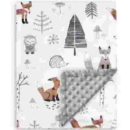 Baby Blanket for Boys Girls Soft Plush Minky Blanket with Double Layer Dotted Backing for Toddler with Forest Foxes Multicolor Printed 30 x 40 Inch(75x100cm)