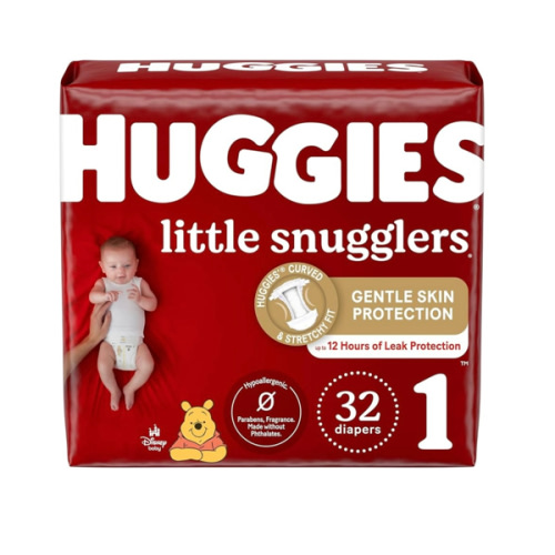 Huggies Size 1 Diapers, Little Snugglers Newborn Diapers, Size 1 (8-14 lbs), 32 Count