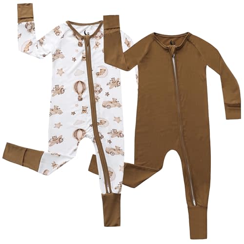 Bamboo Viscose Baby Pajamas 2 Way Zip for Diaper Change 0 to 24 Month Soft Stretchy Bamboo Viscose Sleeper 2 Pack