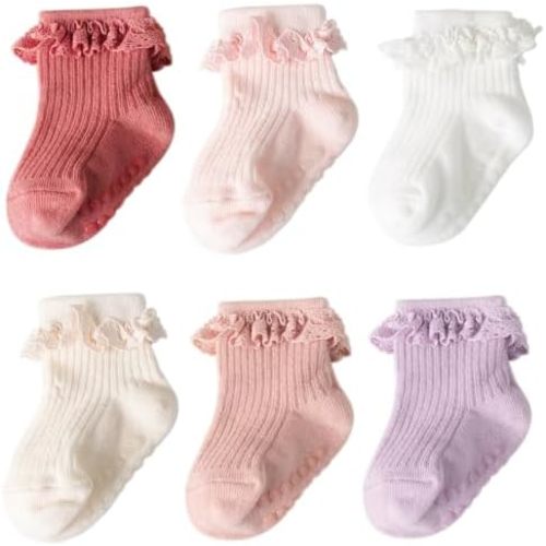 DRESHOW BQUBO Baby Girls Toddler Anti Slip Socks - Cute Frilly Ruffle Grip Ankle Socks for Infant Toddler