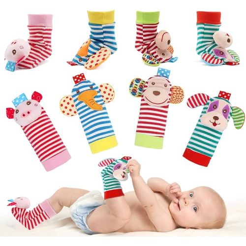 BLOOBLOOMAX Sock rattles for Babies 0-24 Months Baby Animal Foot Finder Educational Toys