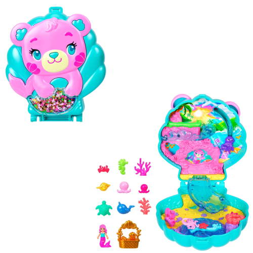 Polly Pocket Glitter Island Compact Playset with Mermaid Doll + Pets