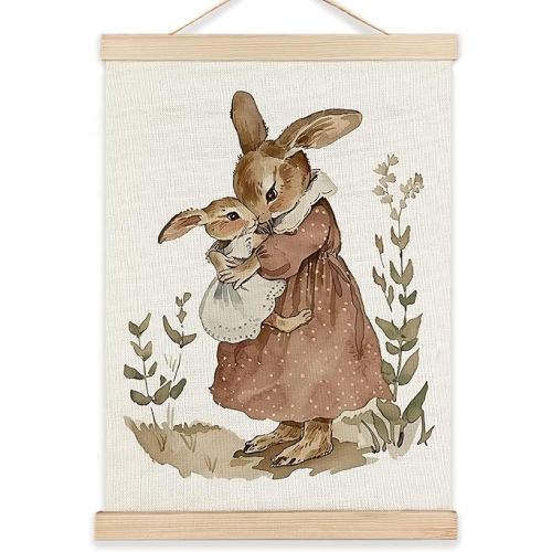 RYYCDOI Bunny Wall Art, Vintage Bunny Rabbit Mom and Baby Wall Art Poster, Nursery Wall Decor, Rabbit Pictures Wall Decor for Toddler Baby Girls Kids Room Nursery Playroom, 12x16 Inches