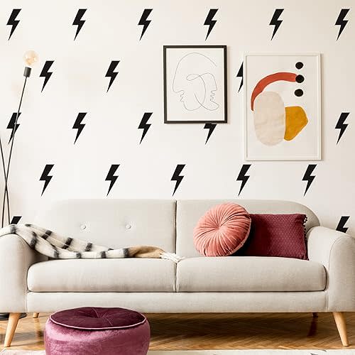 Large Black Vinyl Lighting Bolt Wall Decals, Peel and Stick Modern Thunder Stickers for Teens Boys Girls Students Bedroom Living Room Dorm Office Home Wall Art Decor