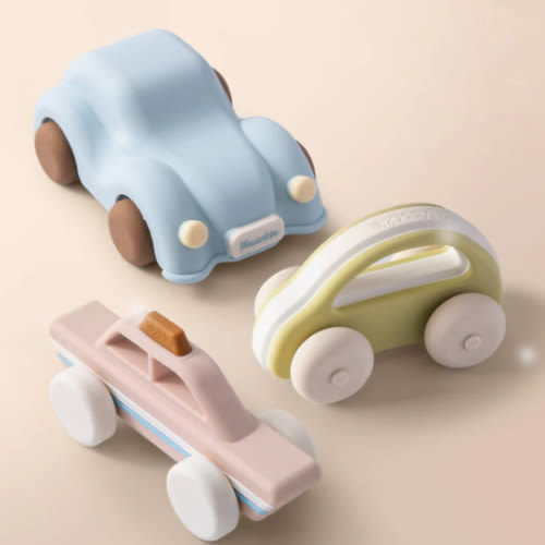 Moonkie Food Grade Silicone Toy Cars for Toddlers 1-3, Push and Go Baby Car Toys 6-12 Months+, One-Piece Design Infant Toys, Birthday Gifts for 1 Year Old Boy Girl, Easy to Clean & Grasp, 3 Pack