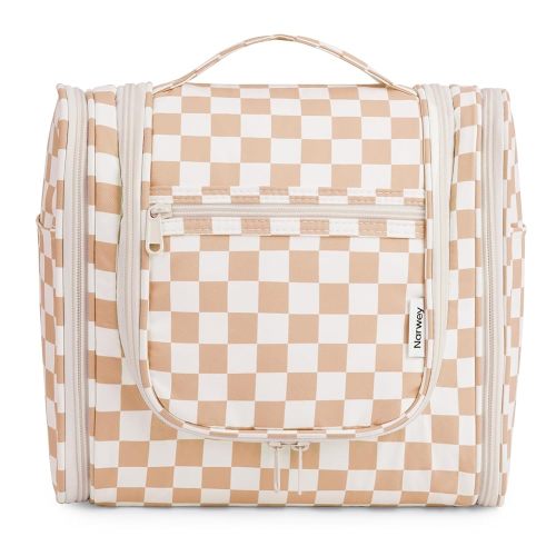 Narwey Checked Hanging Travel Toiletry Bag for Women, Travel Bag for Toiletries, Makeup Bag Organizer Cosmetic Bags Make Up Bags for Women (Light Checkerboard)