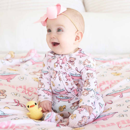 Bathtime Besties Ruffle Zipper Footie | Pink