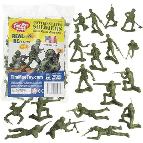 TimMee Plastic Army Men - OD Green 48pc Toy Soldier Figures - Made in USA