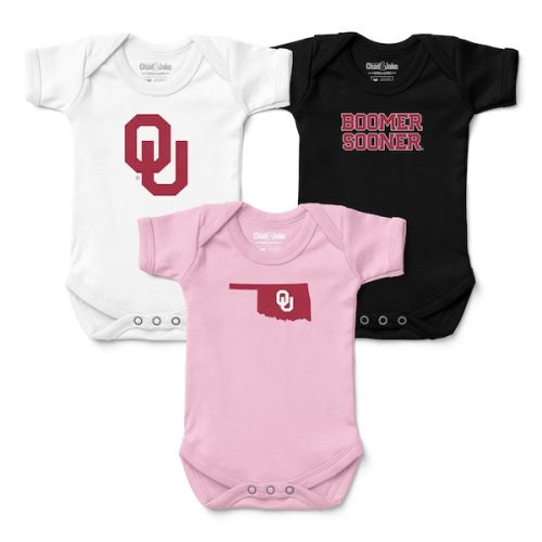 Newborn & Infant Chad & Jake White/Pink/Black Oklahoma Sooners Three-Pack Primary Logo Bodysuit Set