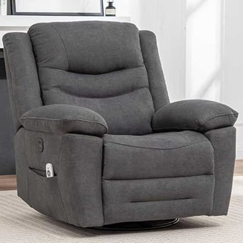 Ketaiyou Power Swivel Rocker Recliner with Massage and Heat, USB Port, Infinite Position, Oversized Electric Glider Rocking Chairs Living Room, Soft Fabric Reclining Sofa Chair (Dark Grey Fabric)