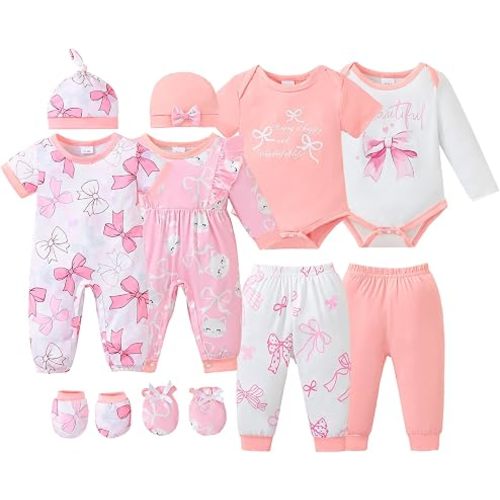 NZRVAWS Baby Girl Clothes Preemie Newborn Layette Essential Outfits Gift Infant Bodysuits Pants 12 Pieces 0-12 Months