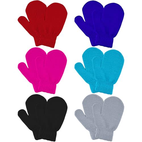 MENOLY 6 Pairs Toddler Mittens Magic Stretch Mittens Winter Warm Kids Knit Gloves for Little Girls Boys