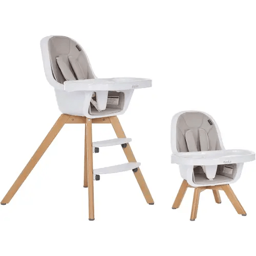 Evolur Zoodle 2 in 1 Baby High Chair in Light Grey, Easy to Clean, Adjustable and Removable Tray, Compact and Portable Convertible High Chair for Babies and Toddlers