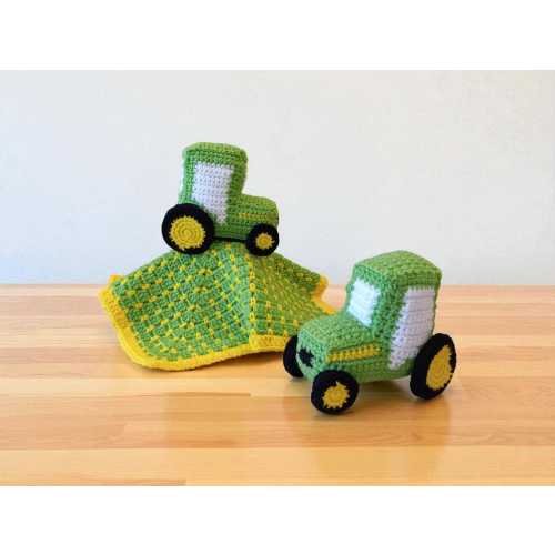 Tractor Baby Lovey or Plush Toy – Farm-Themed Crochet Blanket for Boys | Just Like Daddy Country Boy Baby Shower Gift and Photo Prop
