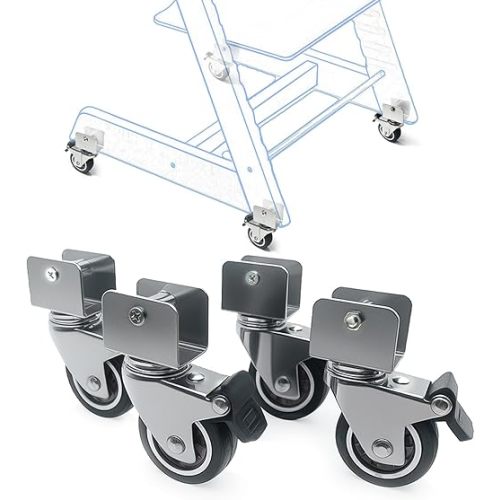 4-Pack Heavy-Duty Wheels Compatible with Stokke Tripp Trapp High Chair - 2-Inch Silent Casters with Chrome-Plated Steel Brackets, 360° Rotation, No-Scratch Design, Supports 176 lbs (1 STE)