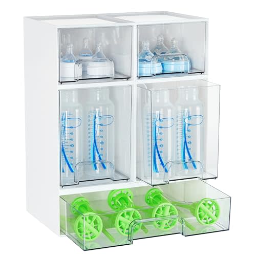Vtopmart Stackable Storage Drawers Set of 5, Baby Bottle Organizer, White | Multi-purpose Boxes for Bathroom, Beauty Supplies,Ideal for Kichen Countertop, Vanity, Pantry Organization