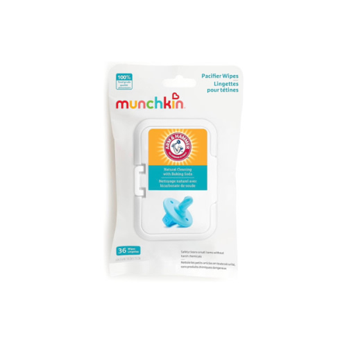 Munchkin Arm & Hammer Pacifier Wipes - Safely Cleans Breast Pump Parts and Feeding Essentials for Baby and Toddler, 1 Pack, 36 Wipes