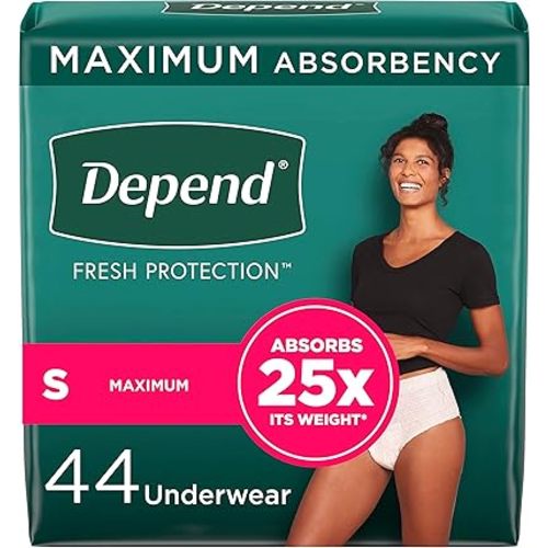 Depend FIT-Flex Incontinence Underwear for Women, Disposable, Maximum Absorbency, Small, Blush, Small 44 Count