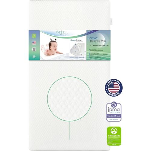 Evolur Coco,Comfort Lite Plus Natural Copper Infused Fiber Crib & Toddler Mattress I Waterproof I Green Guard Gold Certified I Removable Cover I 5' Mattress I Foam Encasement for Superior & Stability