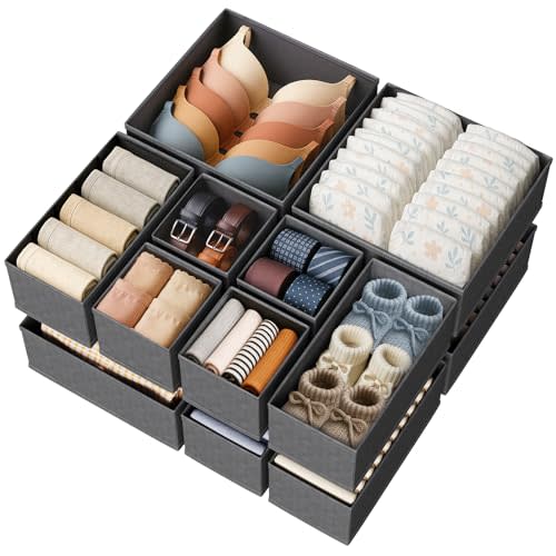 Sturdy Drawer Organizers (12-Pack) - Fabric Dresser Drawer Organizers & Dividers for Nursery Organization, Baby Organizers and Storage for Clothes, Socks & Underwear, Grey