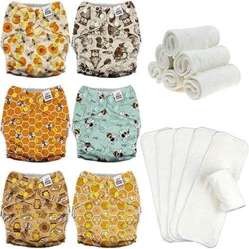 Mama Koala 3.0 Baby Cloth Diapers with 6 Inserts Bundle, with 6pcs 5-Layer Bumboo(No Microfiber) Inserts