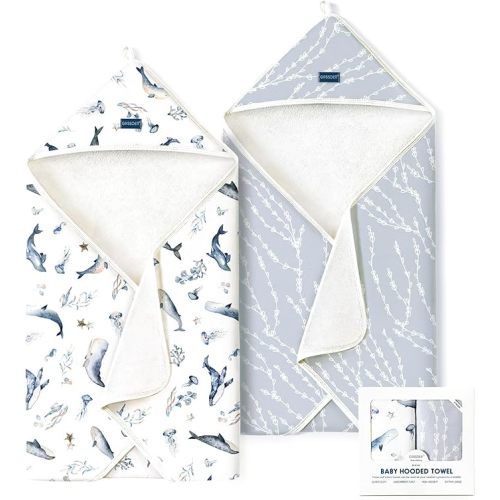 Baby Hooded Towel 2 Pack for Newborn, Super Soft Bath Towels with Original Designs, Ultra Absorbent Knit Terry, Large Toddler Towels with Hood for Boys Girls, Shower Gifts for Infant,34"x 34"